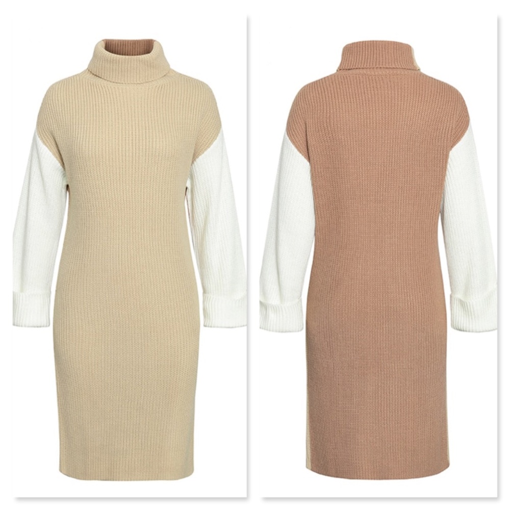 Colorblock Knit Sweater Dress Turtleneck - Picture 15 of 16